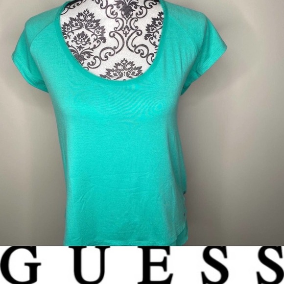 Guess Teal Top Blouse Zipper Closure On Back, Size Large LINEN Bottom* - Picture 1 of 8